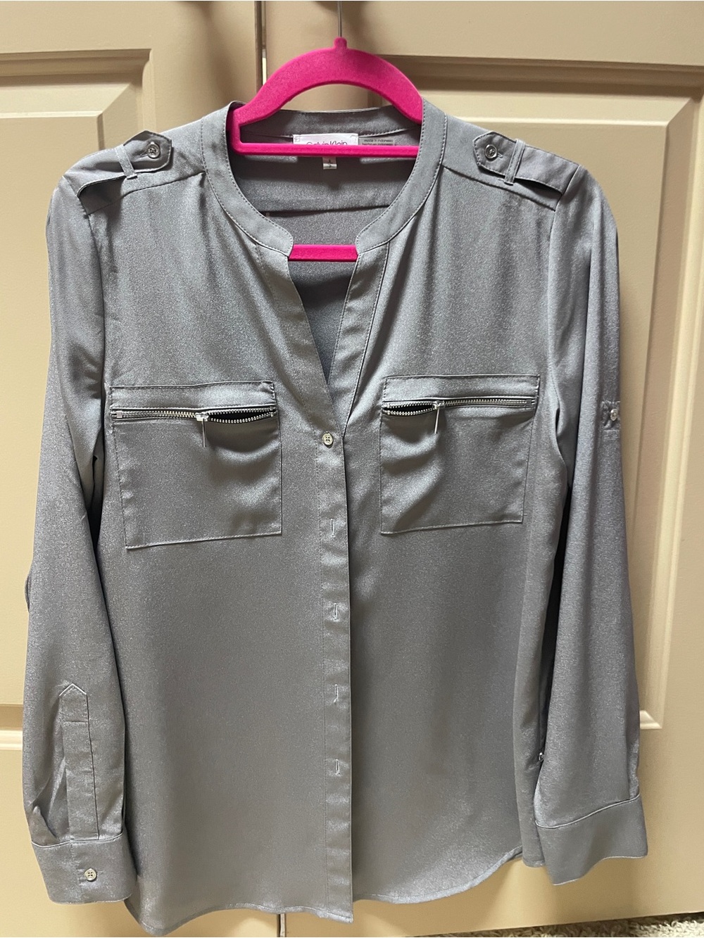 Calvin Klein Silver-Grey Long-Sleeve Blouse - Women's